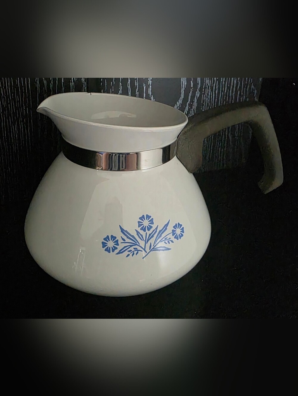 Vintage Corelle White Ceramic Pitcher with Blue Floral As Is